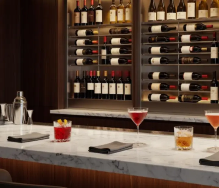 Serviço de vinho e cocktails em ambiente de bar de luxo no Adegae Cartas.