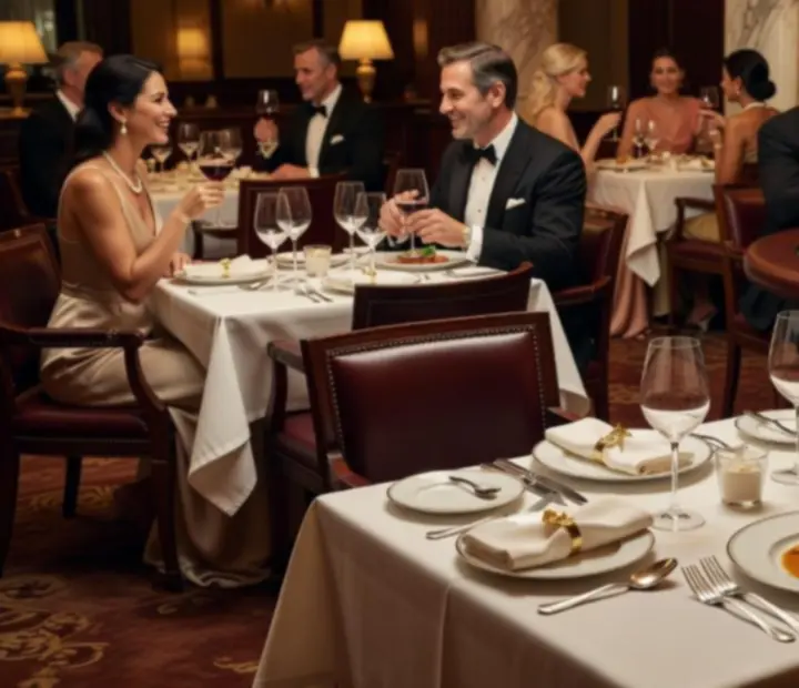 Sala de jantar elegante com mesa de poker preparada para uma noite de entretenimento no restaurante Adegae Cartas.