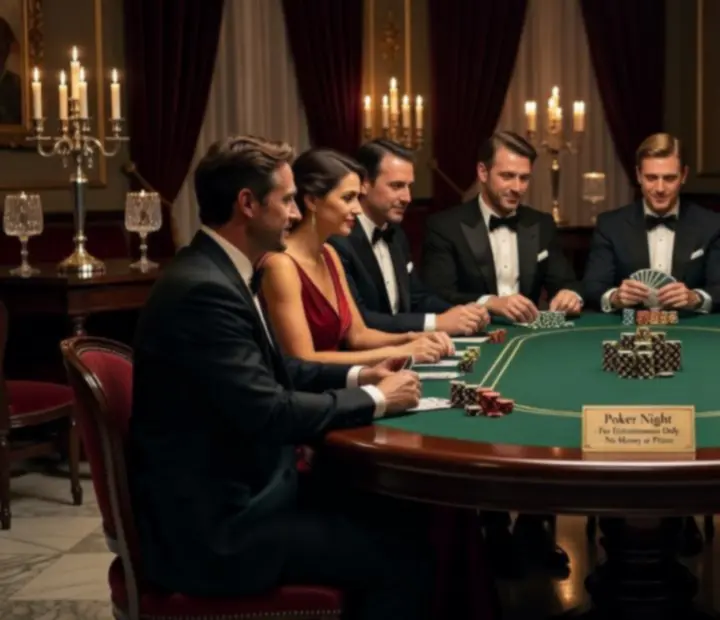 Noite de poker offline em mesa elegante no Adegae Cartas, com fichas decorativas e ambiente sofisticado.
