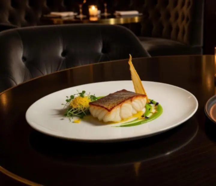 Pratos principais contemporâneos servidos num restaurante de fine dining em Portugal.